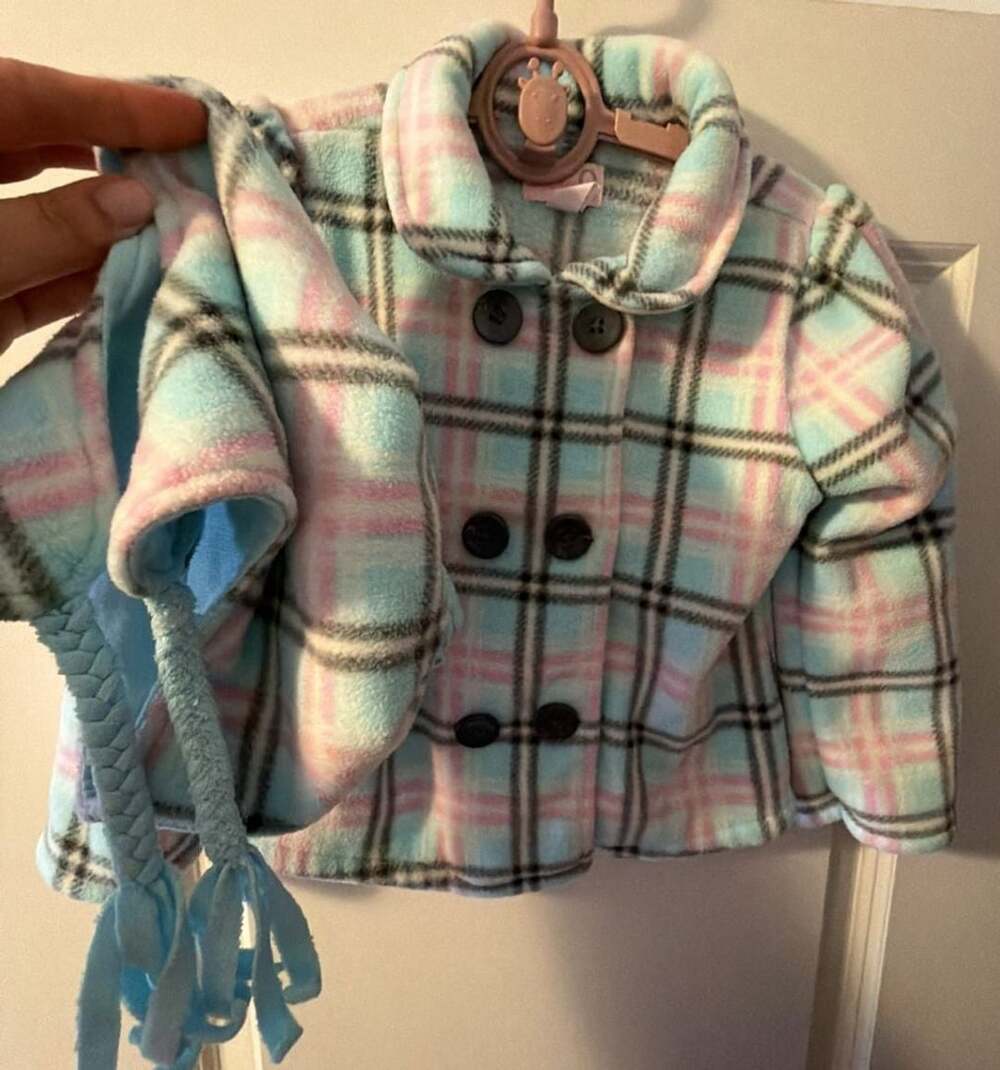 Baby O Plaid Fleece Jacket and Hat Set Size 3T Blue Pink